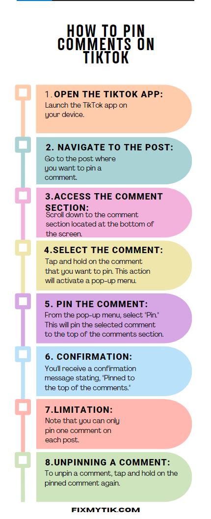 An infographic on how to pin comments on TikTok